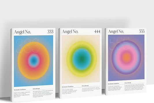 Colorful Gradient Aura Angel Numbers Poster Canvas Print Artwork Room Decor for Bedroom Aesthetic, 3 Piece Framed Inspirational Minimalist Art Paintings Decor for Bedroom Office 20"x30" x 3 Pcs