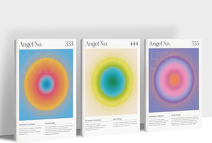 Colorful Gradient Aura Angel Numbers Poster Canvas Print Artwork Room Decor for Bedroom Aesthetic, 3 Piece Framed Inspirational Minimalist Art Paintings Decor for Bedroom Office 16"x24" x 3 Pcs