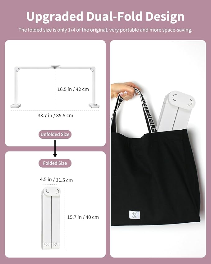 Nail Desk Lamp for Nail Tech, Foldable 34in 48W Half Moon Light with Phone Holder and USB Charging Port, 3 Color Temperature Dimmable LED Desk Light (White)