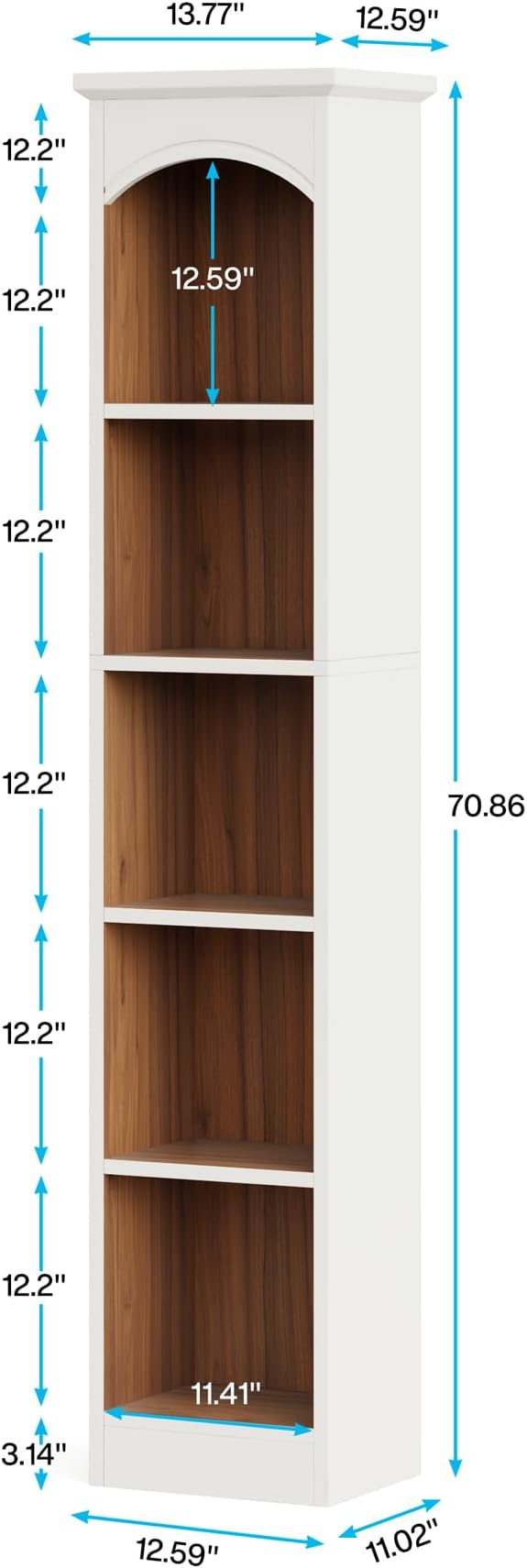Tribesigns 70.9-Inch Tall Narrow Bookcase Set of 2, 5-Tier Cube Bookshelf with Storage, Modern Slim Corner Display Shelves for Home Office, Living Room, White & Oak