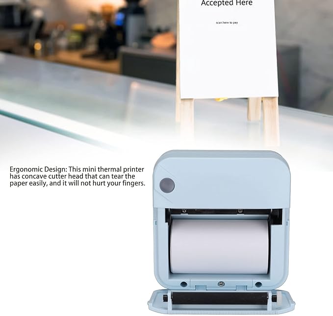 Tyenaza Mini Printer 200DPI Thermal Paper Ergonomic Design Rechargeable Battery Safe Stable Portable Printer for Home Office (Blue)