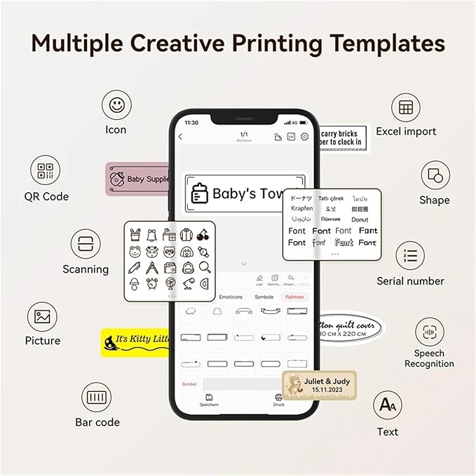 Label Printer, D110 Version Thermal Label Printer Mini Portable Smart Maker with Tape for Office Home Kitchen School(D110-White Standard)