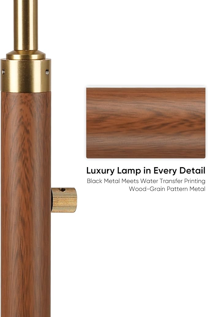 Dimmable Floor Lamp for Living Room, 65" Tall Metal Standing Lamp with LED Bulb, Mid Century Modern Arc Floor Lamp with Linen Shade for Bedroom, Reading Room, Office & Nursery, Gold and Walnut Color