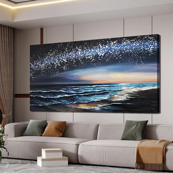 Canvas Wall Art Decor Wall Art Pictures for Living Room Coastal Beach Wall Art Decor Wall Art Prints Starry Nights Canvas Modern Art Wall Decor Art Work for Home Office Kitchen Wall Decor 20" X 40"