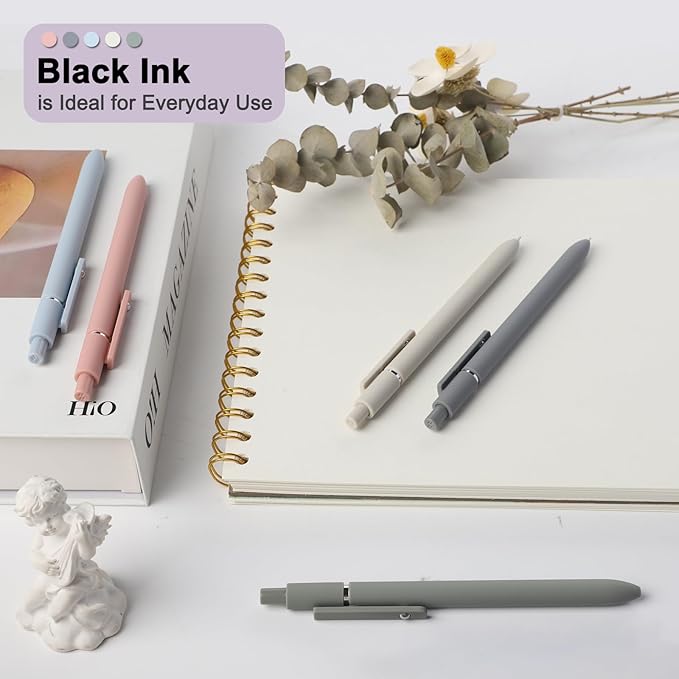 FIOVER 5pcs Gel Pens Quick Dry Ink Pens Fine Point Premium Retractable Rolling Ball Gel Pens Black Ink Smooth Writing for School Office Home (Pack of 2)