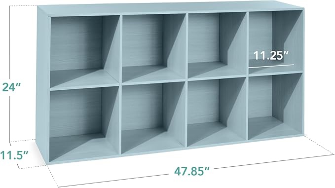 Best Choice Products Kids Bookcase 8-Cube Storage Organizer, 11in Shelf Opening, Bookshelf, Toy Storage, Customizable w/ 3 Removable Back Panels – Light Blue