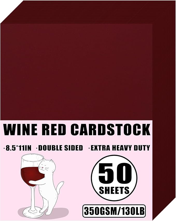 50 Sheets 130lb WineRed Cardstock, 8.5" x 11", Extra Heavy Duty WineRed Paper for Card Base DIY Craft Card Making, 130LB Cover 350 GSM