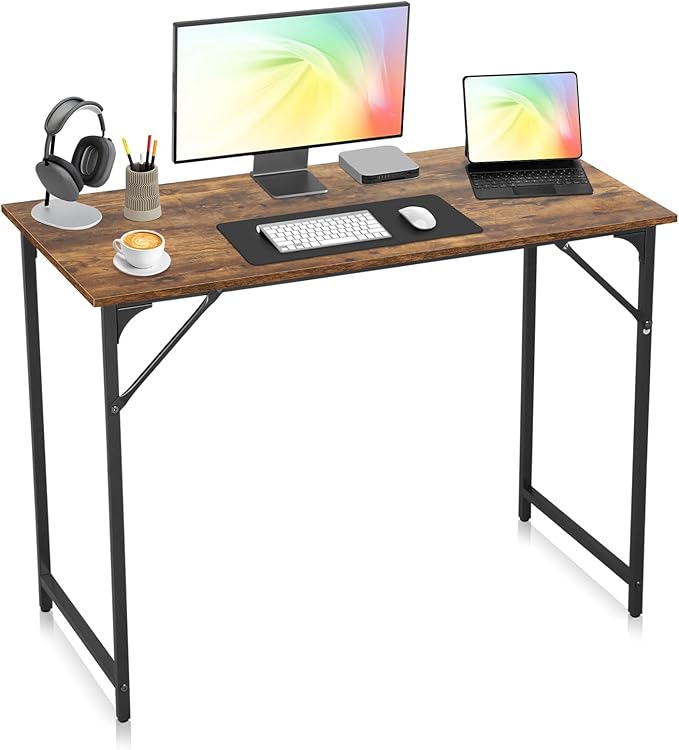 Computer Desk, 39 Inch Office Desk with Metal Frame, Home Office Desk, Modern Simple Style for Small Space Home Office, Living Room, Bedroom, Brown
