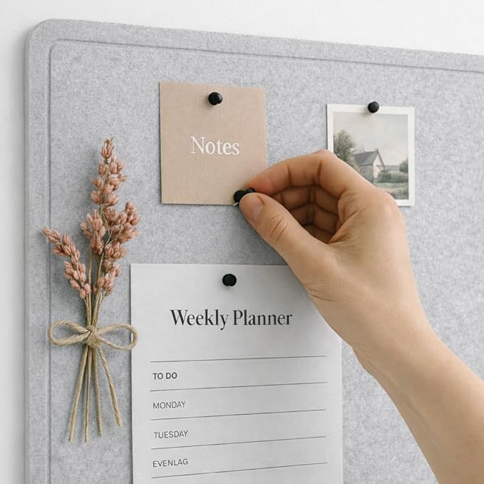 Orelle Felt Bulletin Board | 35 x 23” | Foldable Peel and Stick Felt Board for Wall | Alternative Cork Board for Office, Message Board, Kids Art Display | Heather Gray