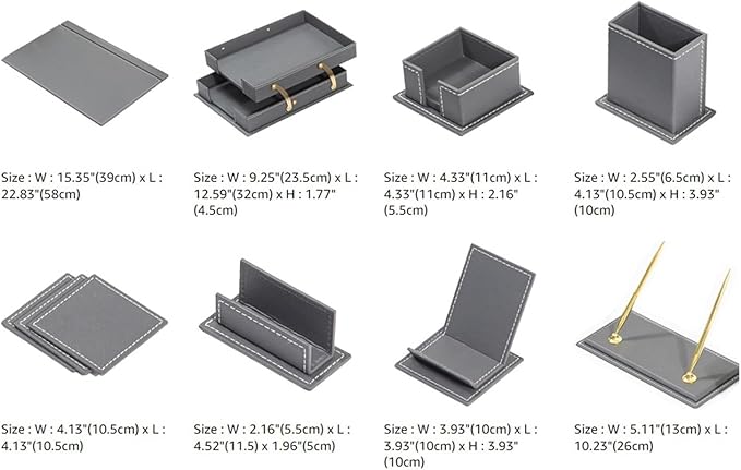 MOOGCO 12-Piece Leather Desk Set — Desk Pad 23.2" x 15.4", Double Document Tray, Pen Holder — Desk Organizer Set for Home Office & Executive Desk Accessories