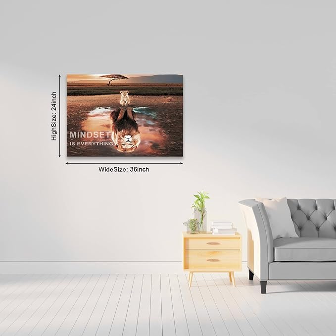 Mindset Is Everything Wall Art Lion Motivational Canvas Wall Art Posters Prints 1 Pieces Inspirational Quote Painting for Office Bedroom Decor (24" W x 36" H)