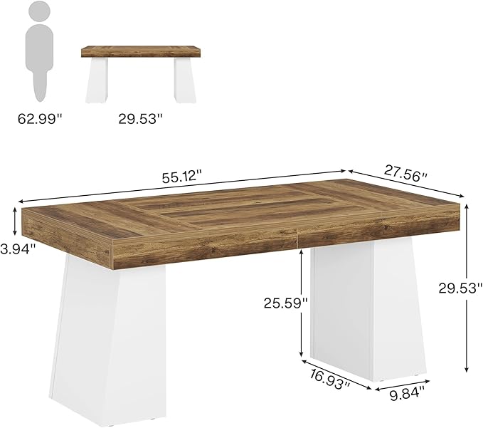 Tribesigns 55 Inches Executive Desk, Mid-Century Modern Home Office Desk, Wood Computer Table Business Workstation Small Conference Table, White & Brown