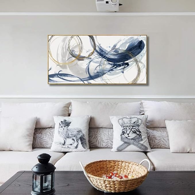 lagre Framed Wall Art Abstract Art Paintings 30in“x60in”Blue Fantasy Colorful Graffiti on White Background Modern Artwork wall Decor for Living Room Bedroom Kitchen…
