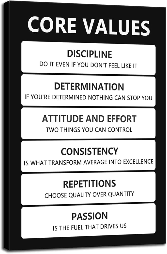 Inspirational Core Values Team Poster Motivational Wall Art Inspiring Picture Canvas Prints Painting Artwork for Office Living Room Home Decor Pictures Wood Framed Ready to Hang[24''W x 36''H]