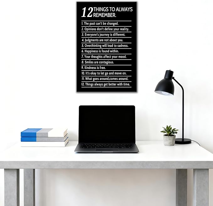 Inspirational Canvas Wall Art Motivational Office Poster Wall Decor 12 Things Always Remember Positive Quotes Picture Print for Modern Home Bathroom Bedroom Gym Print Ready to Hang [12''Wx18''H]