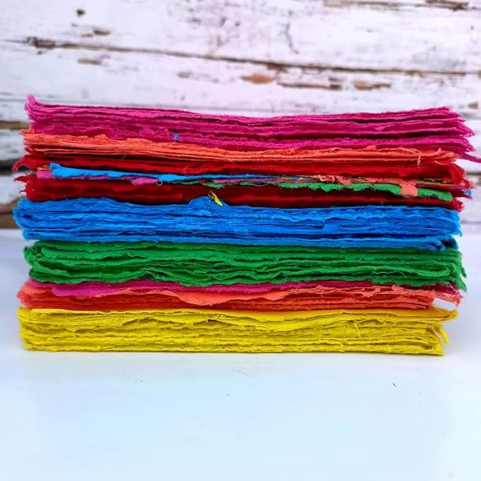 Deckle Papers Handmade Deckle Edge Blank Paper Mixed Media Loose Leaf Paper for Birthday Gift Tags, Invitations, Crafts -Thick 150 GSM Size-B6 Pack of-50-Multicolored
