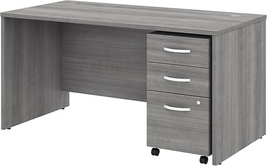 Bush Business Furniture 60W x 30D Office Desk with Mobile File Cabinet, Computer Table and Drawers for Home or Professional Workspace, Studio C Collection, Platinum Gray