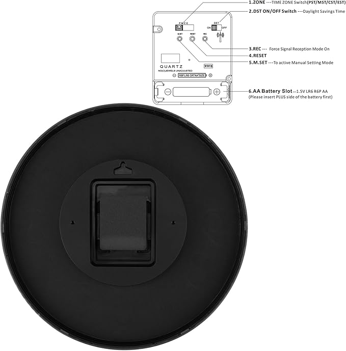 Foxtop Atomic Wall Clock Battery Operated Round Analog Modern Black Wall Clock Sets Automatically for Office Classroom Bedroom Kitchen Living Room