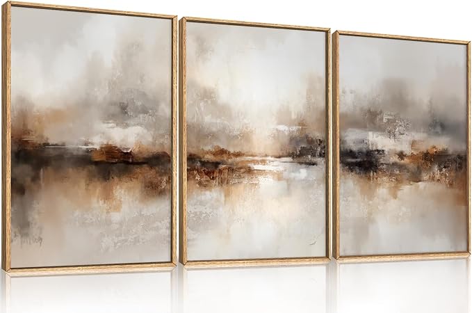 Large Abstract Brown Pastel Framed Canvas Wall Art,Neutral Black Gray Wall Decor,Modern Brush Stroke Painting,Minimalist Textured Artwork for Living Room,Bedroom,Dining Room,Office -24"x36"x3
