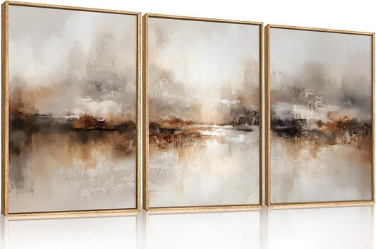 Large Abstract Brown Pastel Framed Canvas Wall Art,Neutral Black Gray Wall Decor,Modern Brush Stroke Painting,Minimalist Textured Artwork for Living Room,Bedroom,Dining Room,Office -24"x36"x3