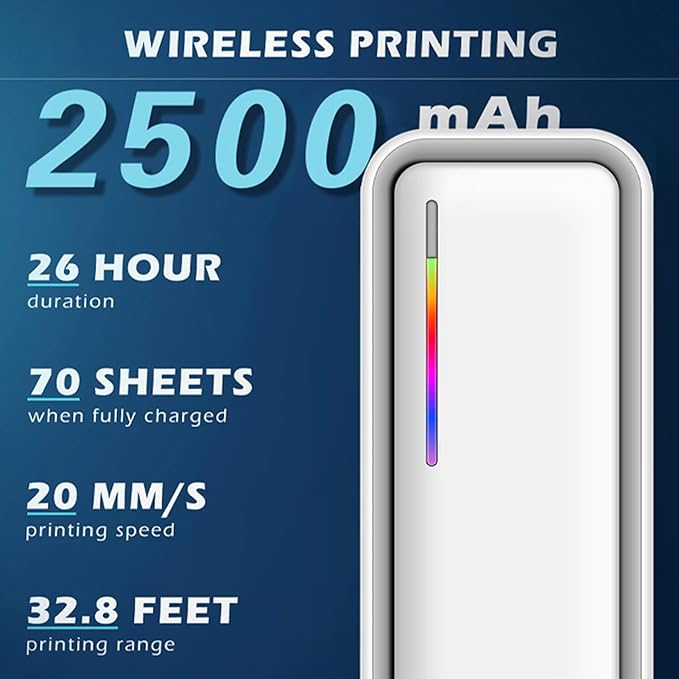 A4 Thermal Printer Inkless Printing Machine, Wireless Portable Compact Design USB BT 203dpi Printer for Office School Home Use White 267.7x46x84mm with 5.2m Paper Roll