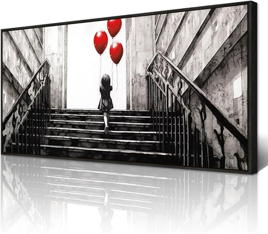 Wapluam Canvas Wall Art For Bedroom Wall Decoration For Living Room Office Decor Black And White Abstract Banksy Wall Painting Kid Graffiti Street Pictures Girl's Room Black Framed Home Artwork