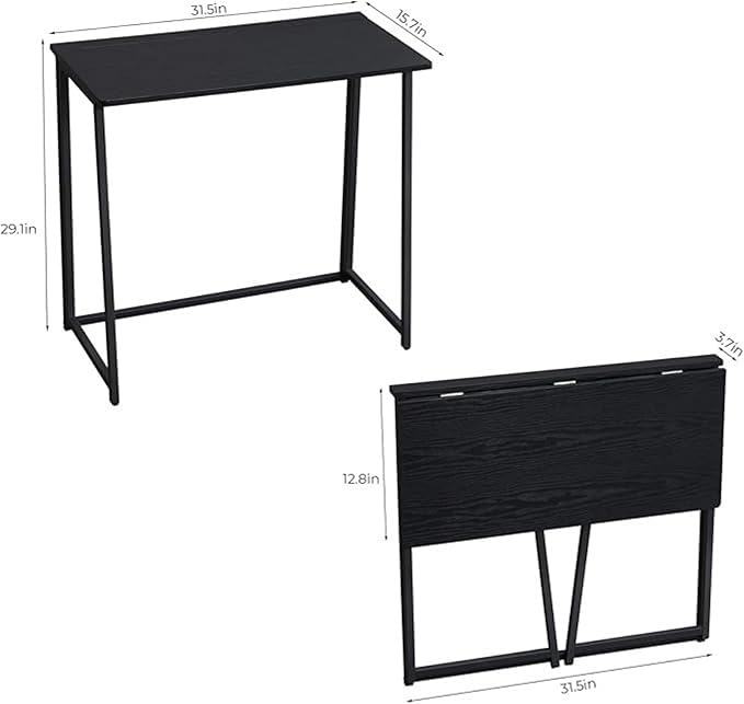 Homy Casa 31.5" Home Office Foldable Desk, Space-Saving Study-Workstation for Small Spaces, Ideal for Dorm, Living Room, and Bedroom (Black)