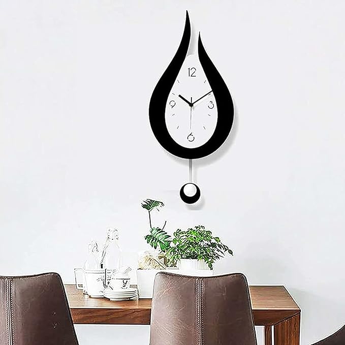 Wall Clock Wall Clock 3D Modern Wall Clock Decor Decorative Office Wall Clock with Pendulum Silent Numerals Water Drop Wall Clock Modern Clock (B 17 * 38cm)