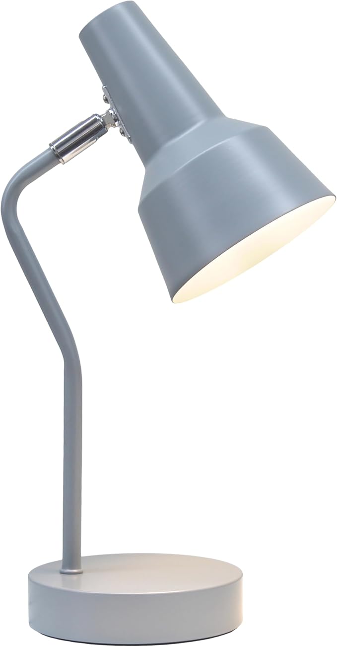Simple Designs LD1078-GRY 15.2" Sleek Essentials Metal Cone Shade Desk Lamp with Adjustable Shade, for Office, Desk, Nightstand, Dorm, Gray