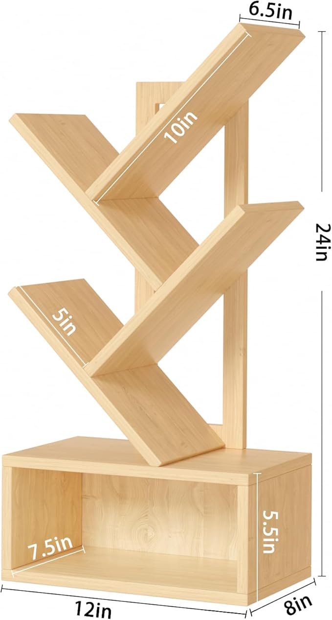 Small Tree Book Shelf,5 Tier Black Tree Bookshelf,Wood Desktop Bookcase,Modern Desk Display Storage Bookshelves,Floor Standing Organizer Bookcases for Living Room,Bedroom,Office