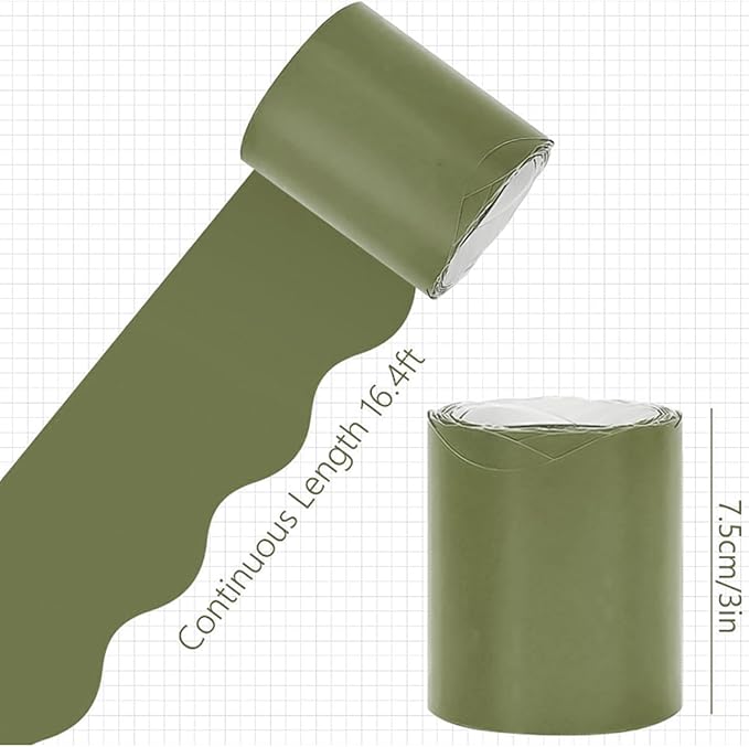 Whaline 65.6ft Back to School Nude Sage Green Bulletin Board Borders 4 Rolls Milky White Brown Green Die-Cut Board Trim for Classroom Office Chalkboard Wall Decor