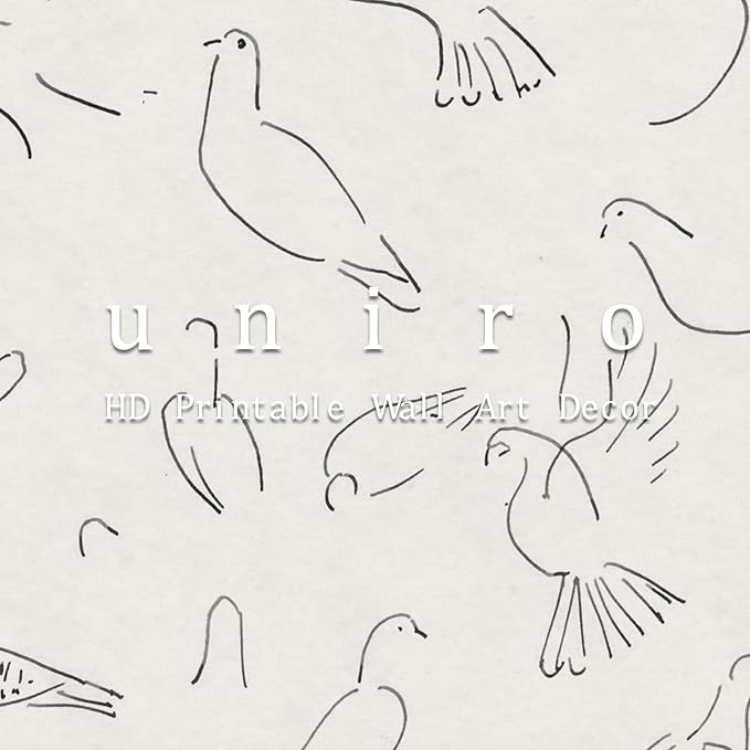 uniro Vintage Animal Drawing Birds Line Art Sketch Pigeon Wall Art Pencil Dove Poster Print Print and Poster Abstract Antique Aesthetic Minimalist Mid Century French Wall Art (8" x 10"-UNFRAMED)