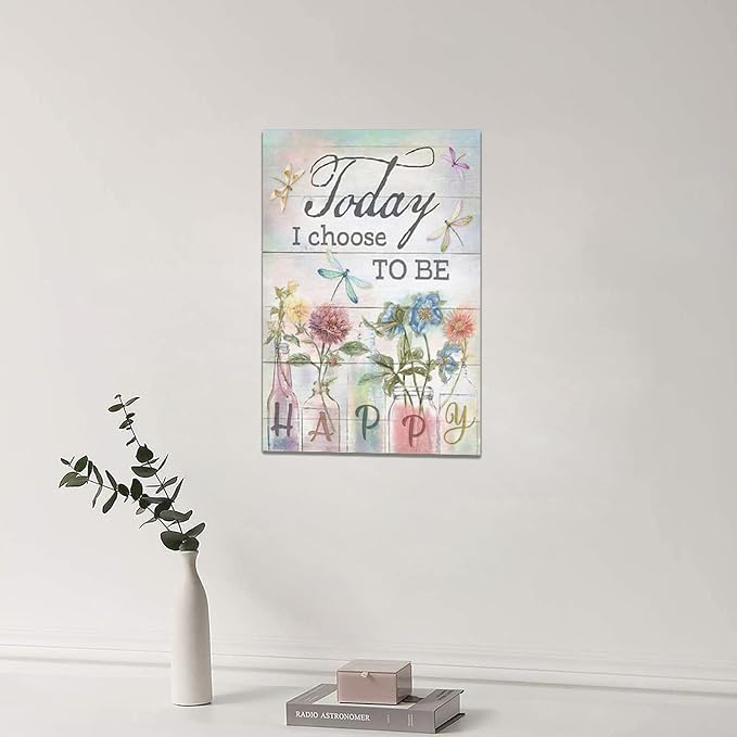yerretin Floral Bathroom Wall Art Country Flower Dragonfly Pictures Wall Decor Rustic Canvas Print Painting Artwork Home Decorations for Bedroom Living Room Office Framed 16"x24"