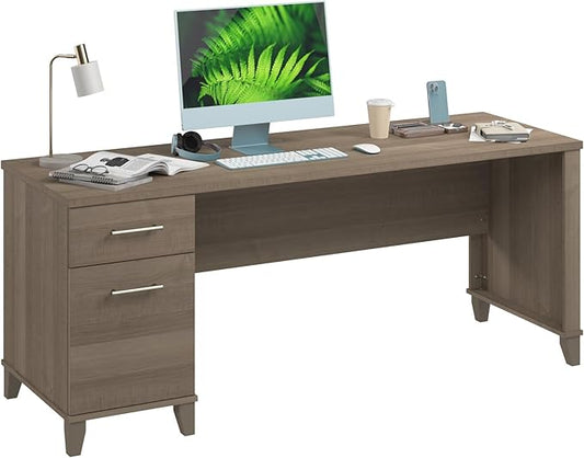 Bush Home 72-inch Home Office Desk with Drawers, Large Computer Table for Personal Workspace, Somerset Collection, Ash Gray