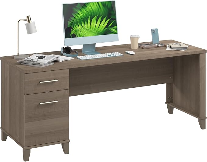 Bush Home 72-inch Home Office Desk with Drawers, Large Computer Table for Personal Workspace, Somerset Collection, Ash Gray