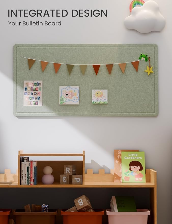 Fluxynara Bulletin Board, 35" x 17.5" Cork Board Alternative with 12 Safe Removable Adhesive Tabs, Foldable Felt Pin Board for Home Office, Classroom, Bedroom,Entryway for Walls— Sage