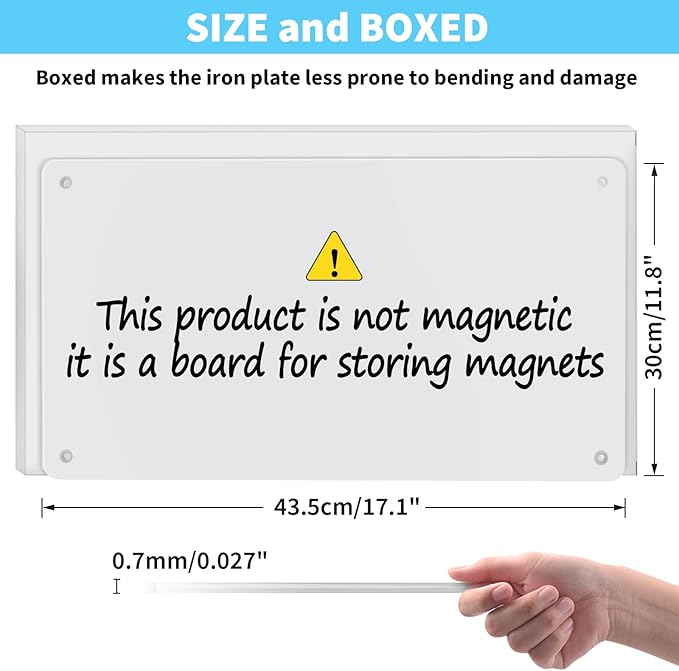 17.7" x 11.8" White Metal Magnetic Board - Magnet Bulletin Board to Display Magnetic Letters Numbers Animal, Poetry, Spice Jars, Notes, Photos, Suitable for Wall, Refrigerator, Cubicle, Cabinet