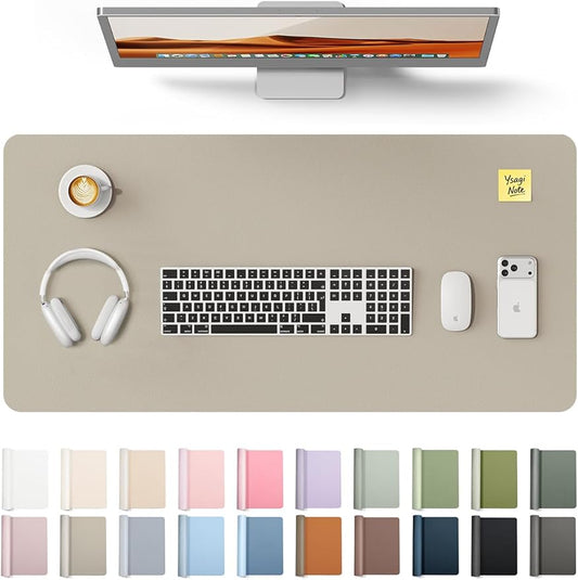 YSAGi Leather Desk Pad Protector, Office Desk Mat, Large Mouse Pad, Non-Slip PU Leather Desk Blotter, Laptop Desk Pad, Waterproof Desk Writing Pad for Office and Home (Olive Beige, 31.5" x 15.8")