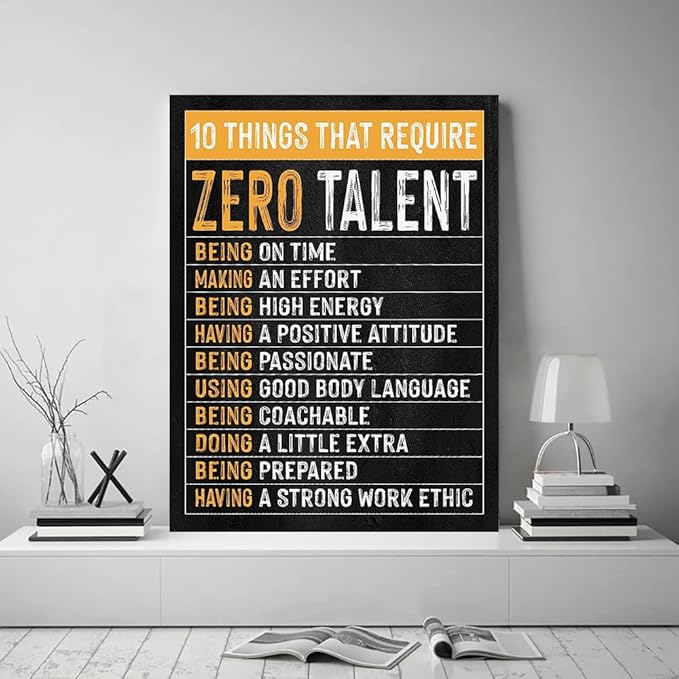 Themed Paintings Wall Art Motivational Office Art Positive Quotes Ten Things That Require Zero Talent Canvas Prints Decor for Office Workplace Classroom Work Gifts Framed Easy to Hang-18 x 24 inches