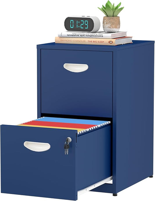 2 Drawer File Cabinet with Lock,Blue Small Filing Cabinet for Home Office,Metal Vertical File Under Desk Cabinets for A4/Letter,Assembly Required