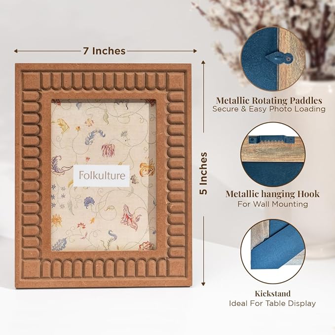 Folkulture MDF Photo Frame for Wall or Tabletop | Curvy Tales 5x7 Modern Curved Wooden Picture Frame with Plexiglass | Vertical & Horizontal Display | Handmade House Warming Gifts