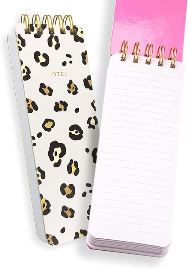 WORLD TRAVELER Eccolo Tall Spiral Memo Pad, 300 Pages, 150 Sheets, Double Spiral Binding, Office Essentials for Work, List Notepad for Students, Class and Shopping, Leopard (3x8.5 inches)