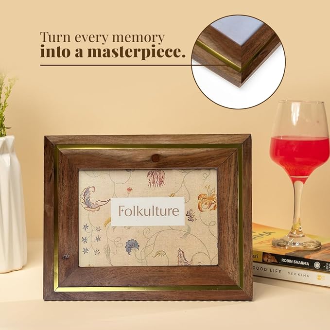 Folkulture MDF Photo Frame for Wall or Tabletop | Rustic Roots 5x7 Rustic Wooden Picture Frame with Plexiglass | Vertical & Horizontal Display | Handmade House Warming Gifts