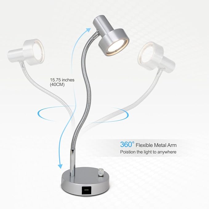 O’Bright Dimmable LED Desk Lamp with USB Charging Port (5V/2A), Full Range Dimming LED, Table Lamp with USB Charger, Flexible Gooseneck, Office Desk Lamp/Bedside Lamp, Vintage Design (Aluminum)