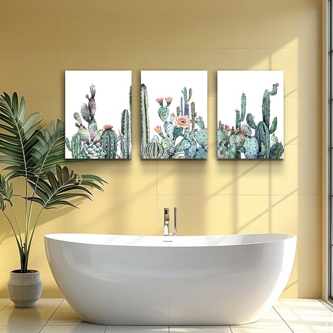 Canvas Wall Art for bedroom living room Canvas Prints Artwork bathroom Wall Decor Green plants Succulent cactus flower painting 12" x 16" 3 Pieces modern Framed Ready to hang Office Home Decorations