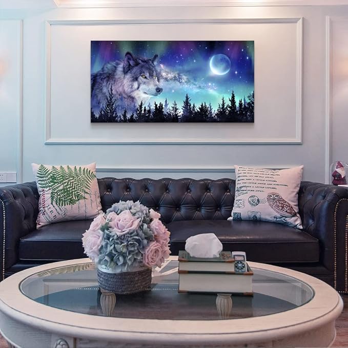 Canvas Wall Art For Living Room Large Wall Decor Paintings For Bedroom Modern Family Wall Decorations For Office Abstract Aurora Scenery Canvas Art Wolf Decor Pictures Artwork Posters Home Decor