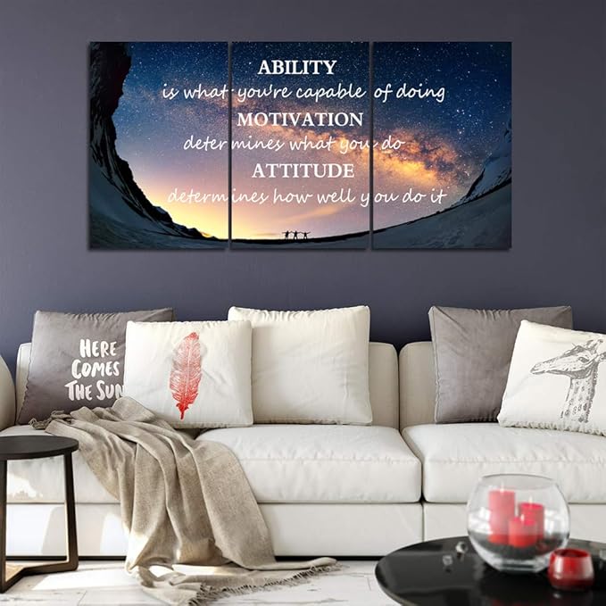 Yetaryy Large Canvas Quotes Wall Art Ability Motivation Attitude Inspirational Saying Posters and Prints 3 Piece Home Decor Entrepreneur Office Words Quote Decoration Ready to Hang - 60" W x 28" H