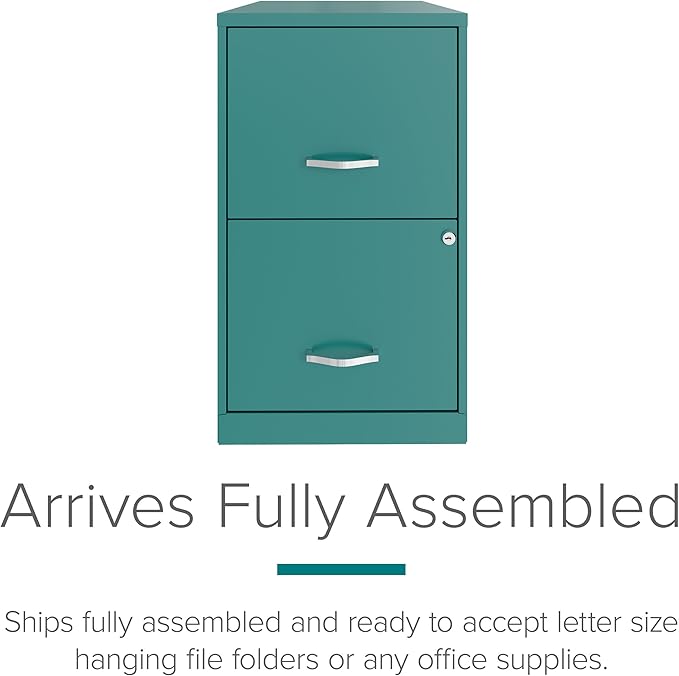 Hirsh Industries Space Solutions 18in 2 Drawer Metal File Cabinet Teal, Letter Size, Fully Assembled