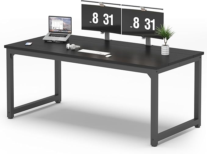 NSdirect 70.9" Computer Desk,Large Home Office Desk Wide Workstation 1 inch Thicker Tabletop for Writing,Games and Home Work PC Desk Modern Finish Wood Board and Sturdy Steel Legs, Black