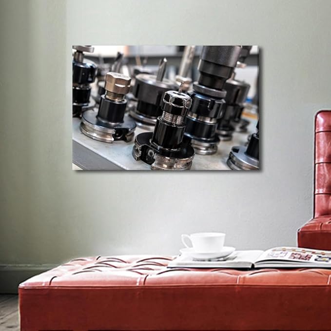 Factory Wall Decor Machine Drill Bits Canvas Prints Bathroom Artwork for Wall Office Living Room Wall Decor 1 Panel CNC Machine Tools Wall Art Framed Wall Art Posters & Prints, 16" x24"